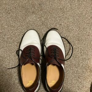 Dr Martens red and white saddle shoes